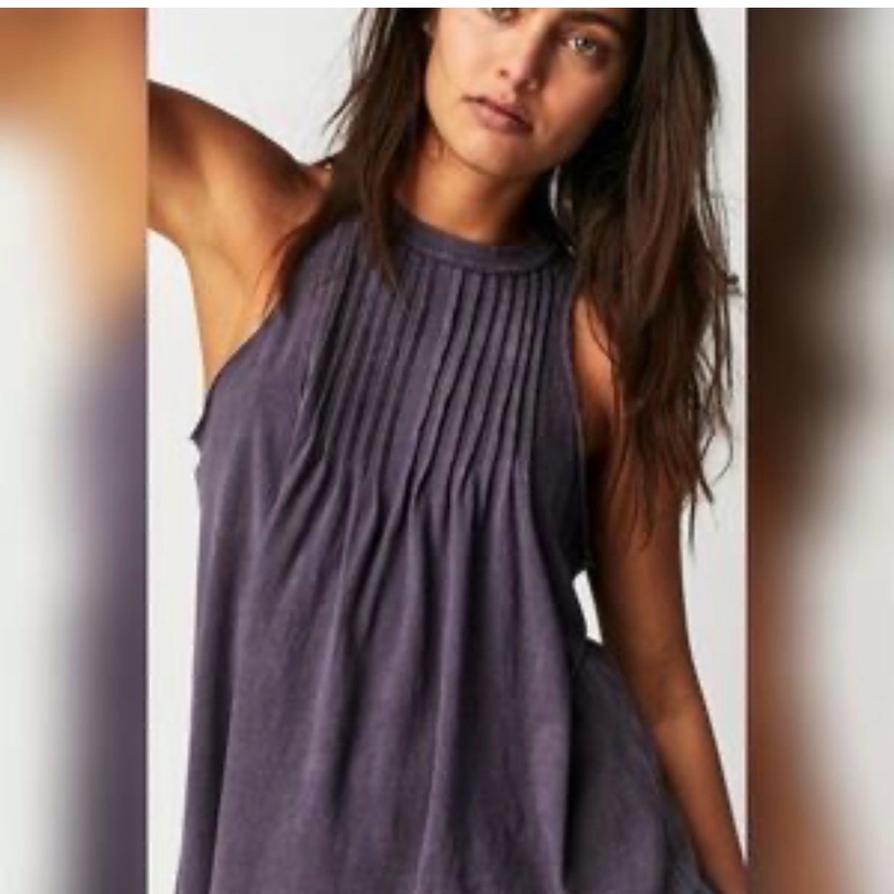 We The Free Purple Pleated Tank Top